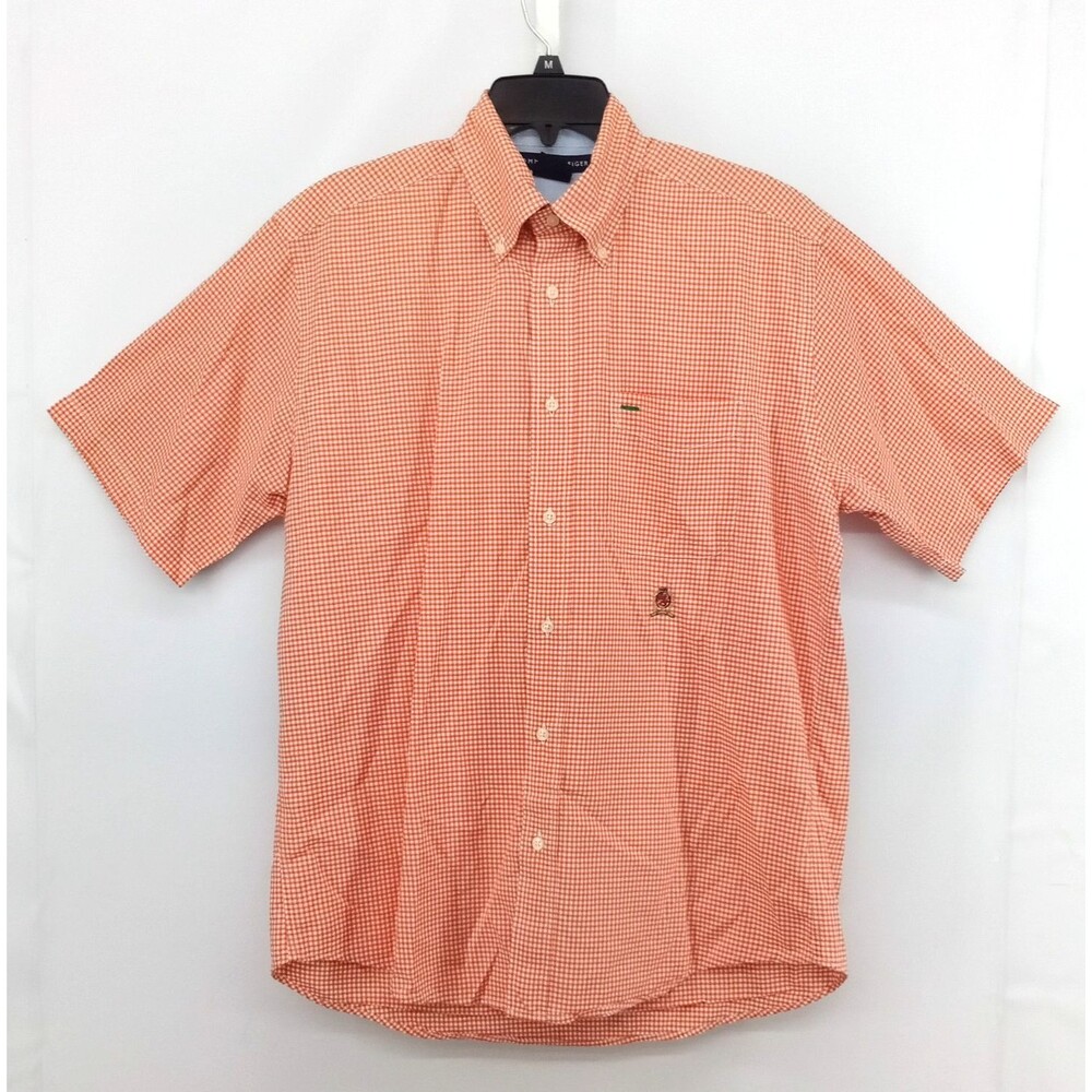 Tommy Hilfiger Shirt Mens Small Orange Check Short Sleeve Casual Button Up